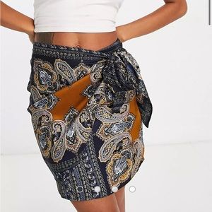 Urban Threads ruched front tie side mini skirt co-ord in paisley print